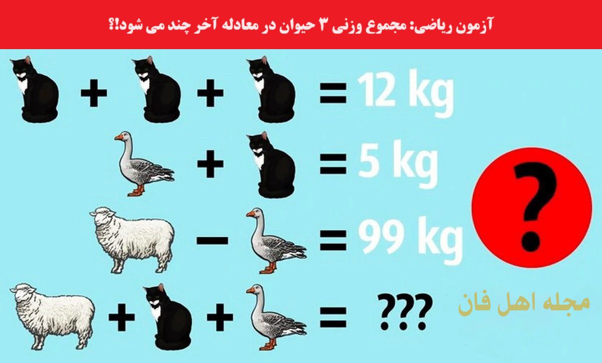 آزمون ریاضی با وزن حیوانات