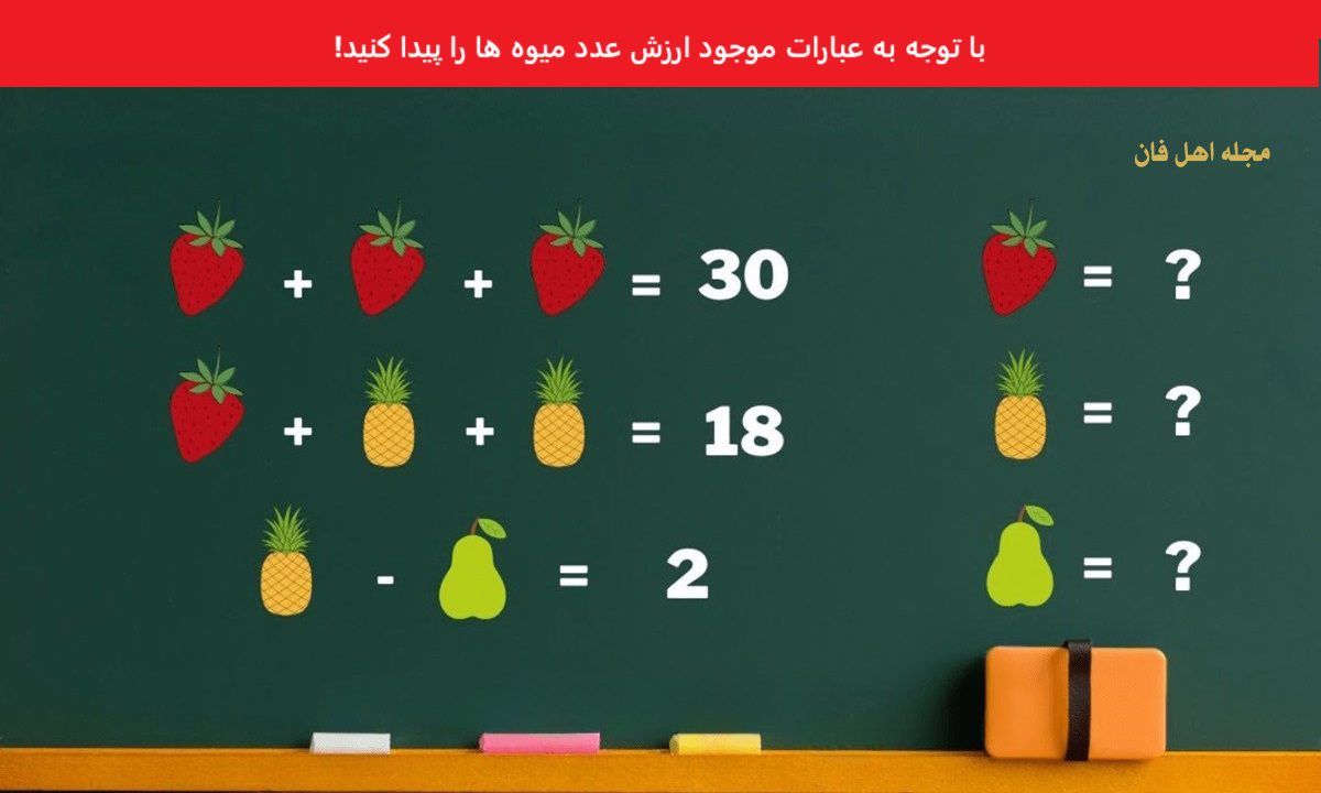آزمون با محاسبه ارزش عددی میوه ها
