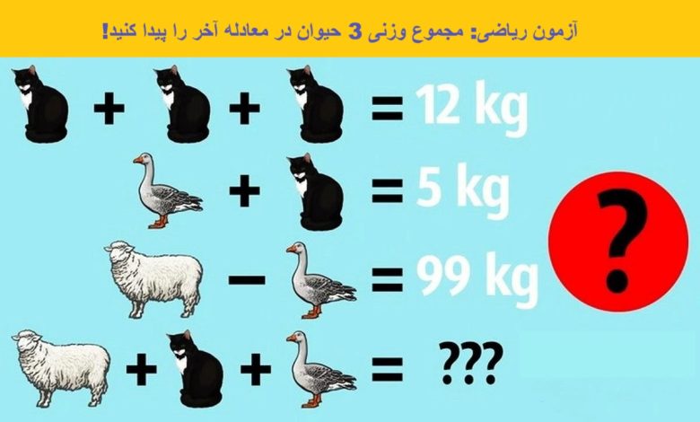 پاسخ آزمون ریاضی با شناخت وزن حیوانات
