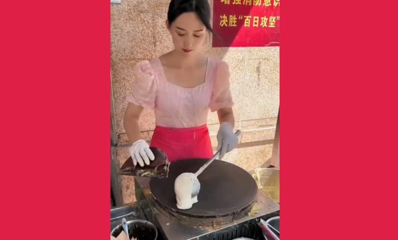 پنکیک درست کردن دختر چینی
