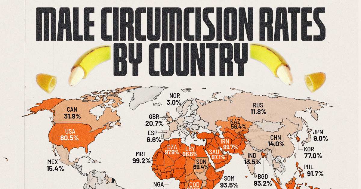 در کدام کشورهای جهان ختنه مردان بیشتر انجام می‌شود؟ + نقشه