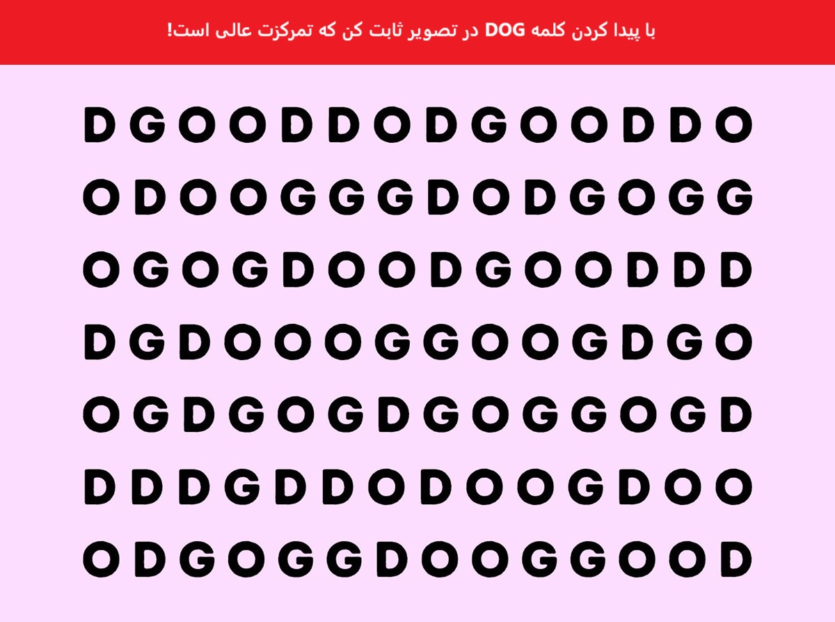 تست تصویری پیدا کردن کلمه DOG