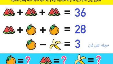 آزمون ریاضی با ارزش عددی میوه ها