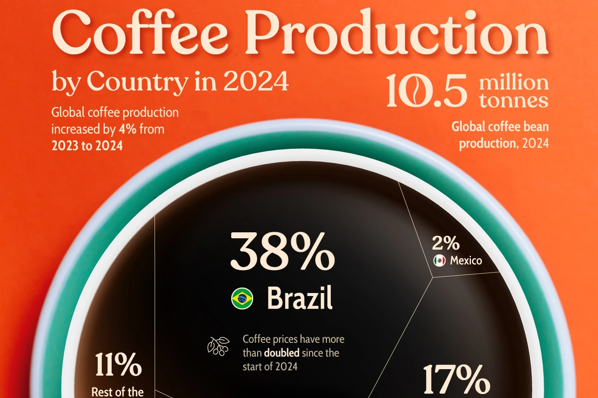رتبه بندی برترین تولیدکنندگان قهوه در سال ۲۰۲۴ به تفکیک کشور + اینفوگرافی